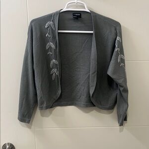 NY BASED: Gray Embroidered Cardigan Sweater